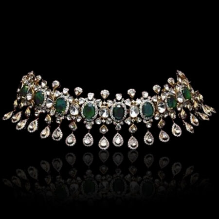 Green Kundan Silver Diamond Jewelry