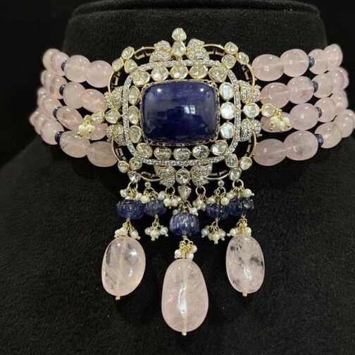 Pastel Pink Choker Set with Blue Ruby...