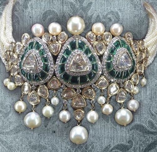 Pearl White Fine Beads Choker with...