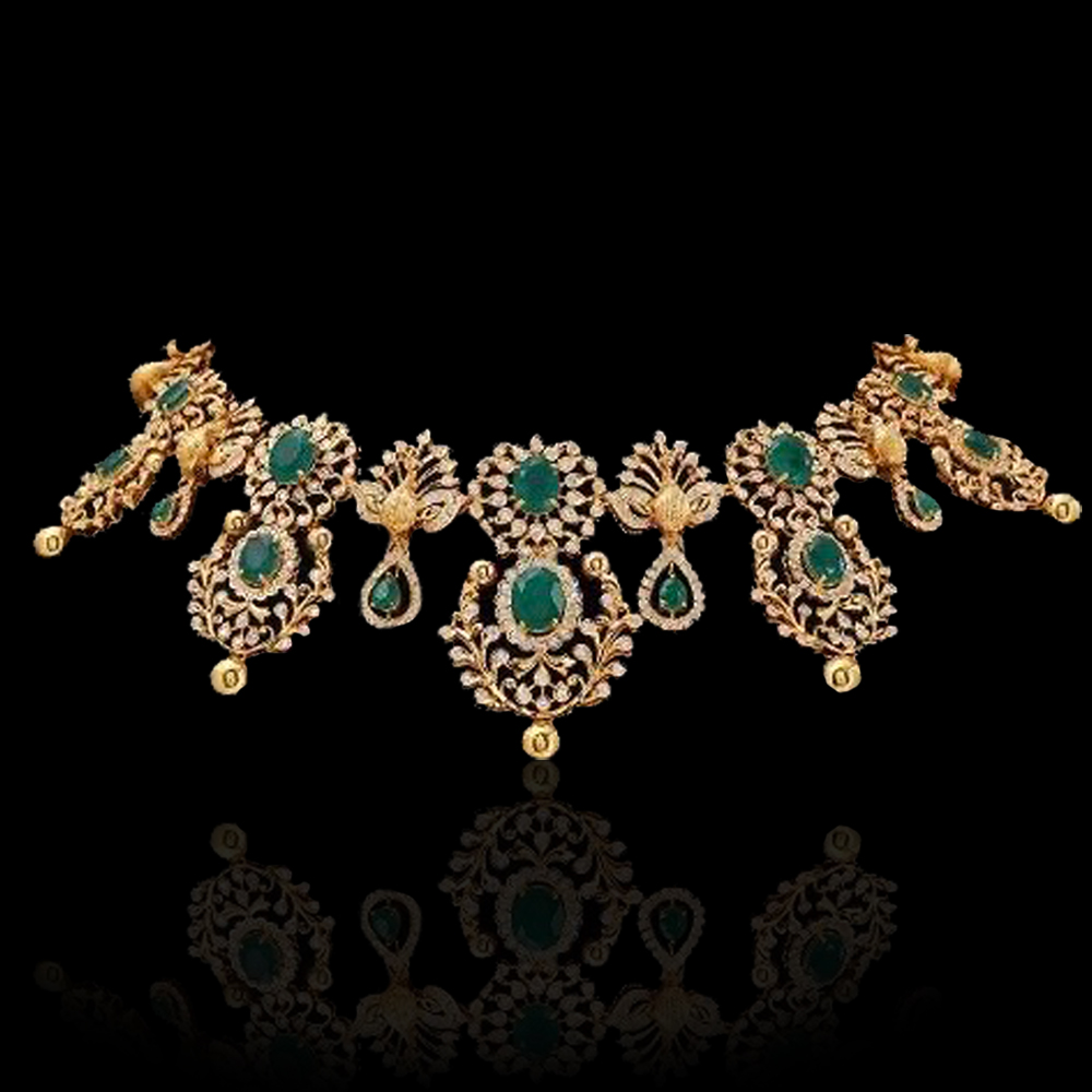 Gold and Green bridal jewelry necklace Gemstone India