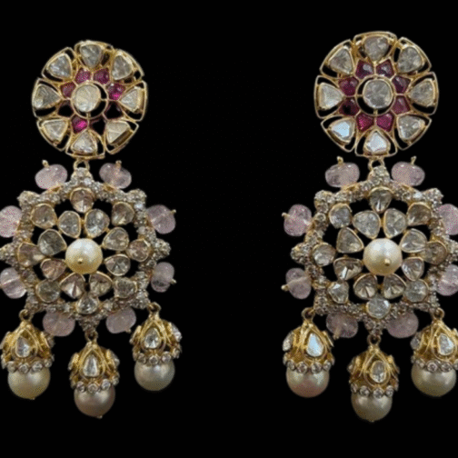 Pastel Pink and Pearl White Stone Studded Hanging...