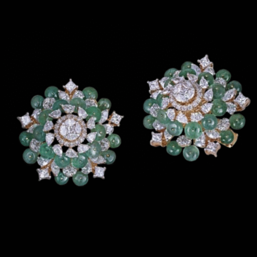 Signature Green and White Round Shaped Earrings with...