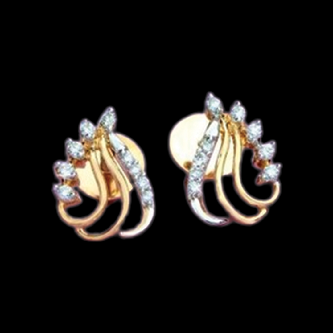 Stylish curvy diamond earring design with stone setting at the sides