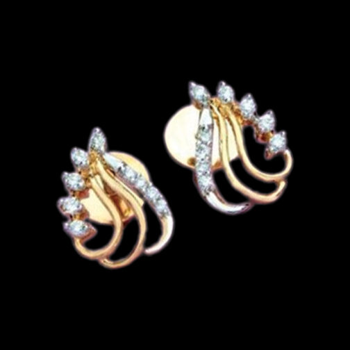Stylish curvy diamond earring design with stone setting at the sides
