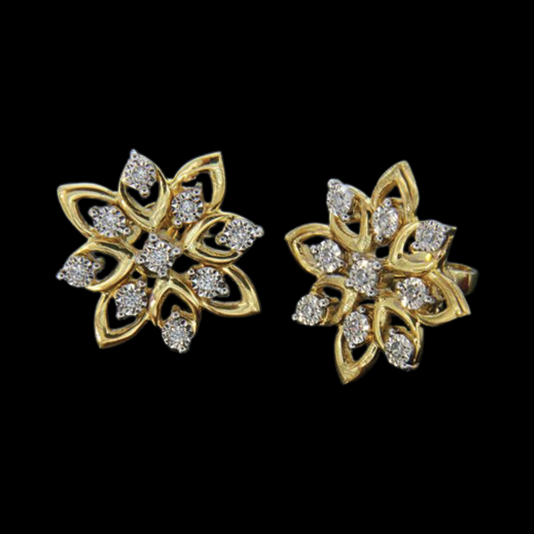 Floral Shaped Diamond Earrings with Stone Stud look and fine petal design over it