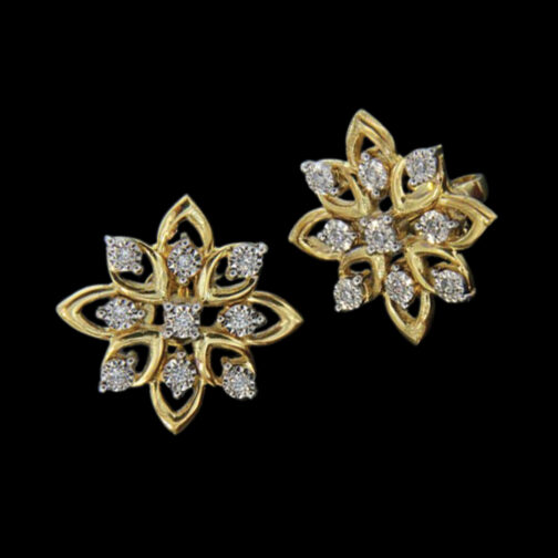 Floral Shaped Diamond Earrings with Stone Stud look and fine petal design over it