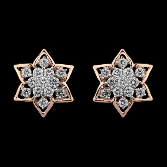Floral embellished rose gold diamond earrings with spectacular golden outline