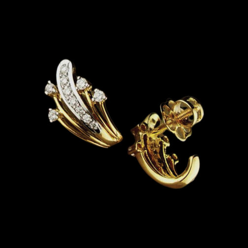 C-Leaf Design Diamond Earring with...