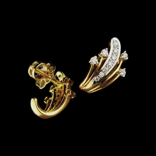 C-Leaf Design Diamond Earring with...