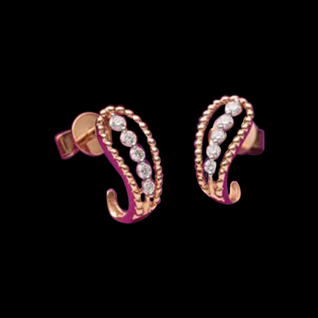Curvy Leaf Patterned Diamond Earring with Stones arranged beautifully into it.