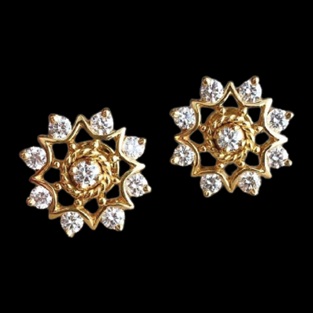 Classy Diamond Studs with single diamond settings and detailed design Online