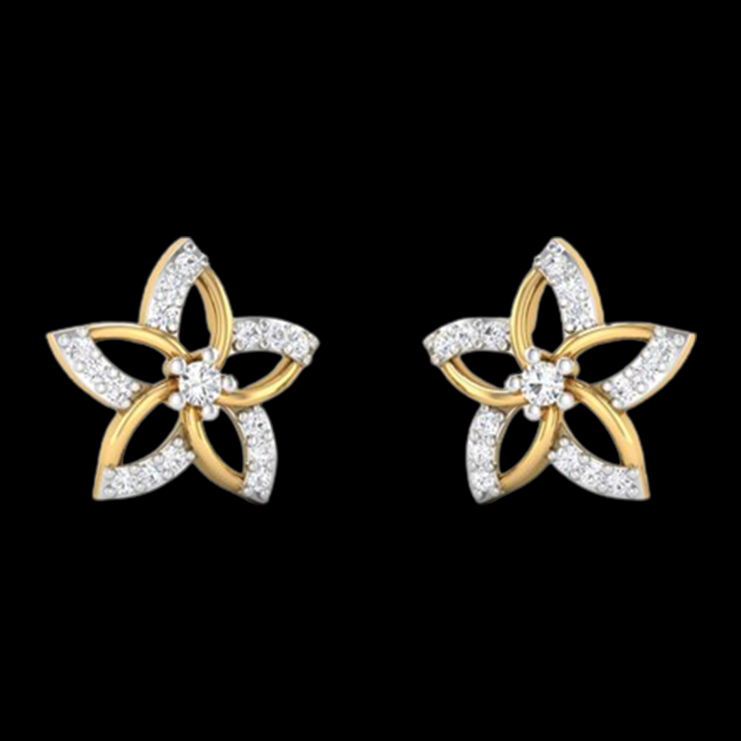 Floral Design Diamond Earrings with Centre Stone and Intricate Stone settings to the sides