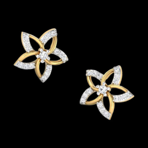 Floral Design Diamond Earrings with Centre Stone and Intricate Stone settings to the sides
