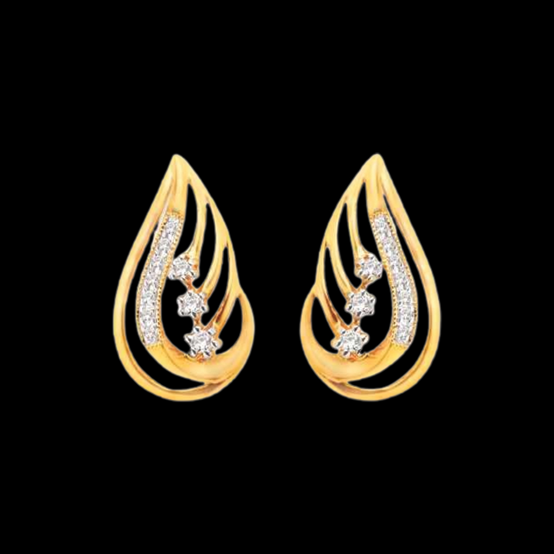 Droplet Gold Finish Diamond Earring with diamond work settings