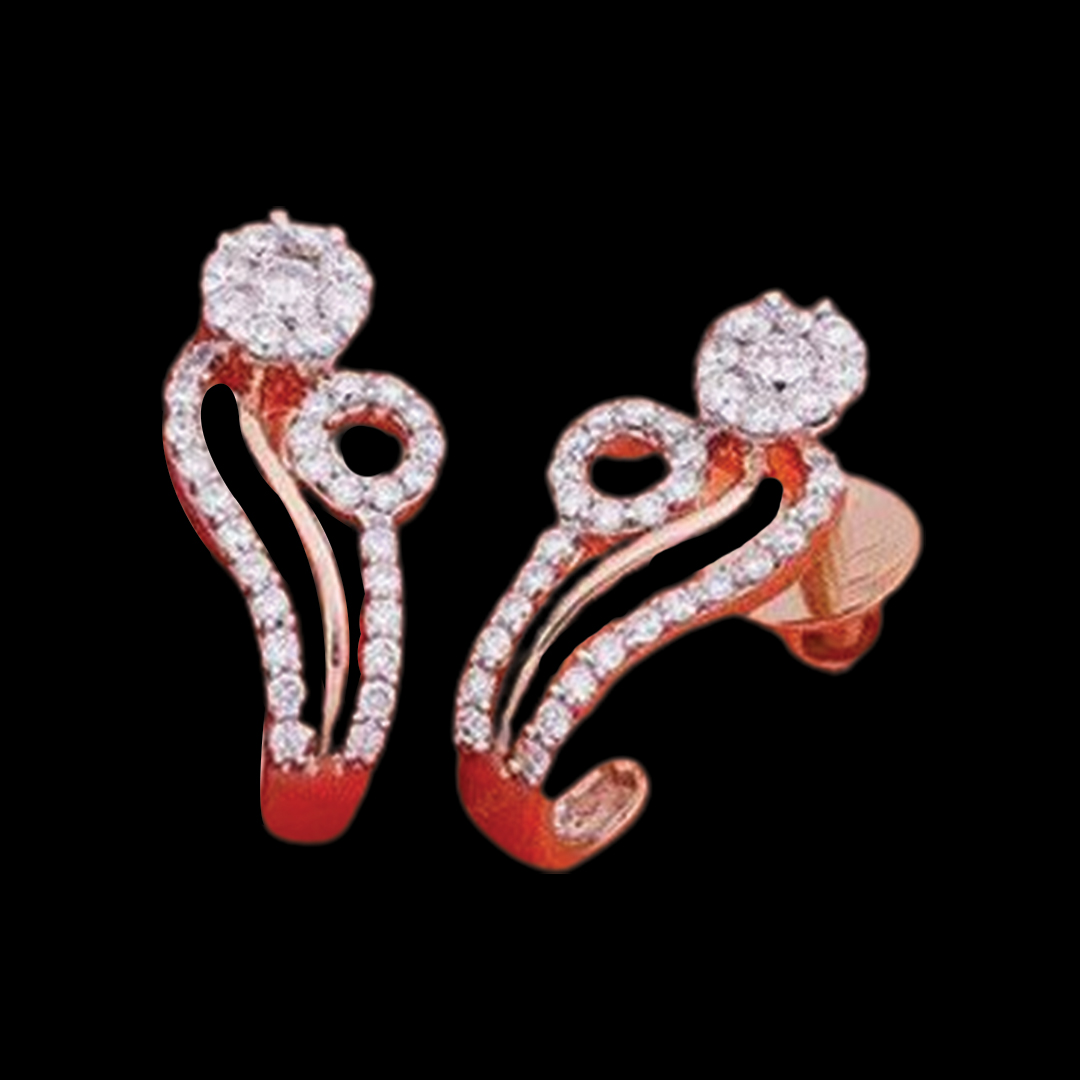 Elegant Double Ring Design Rose Gold Earrings with Perfect Diamond Settings