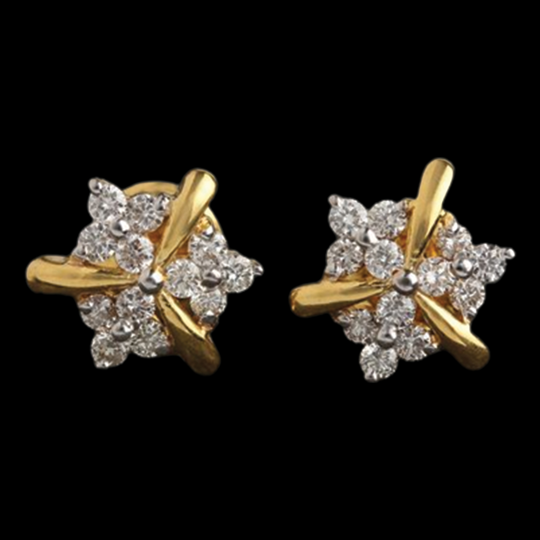 Dazzling Diamond earring with fan style plating and stylish stone studs over it