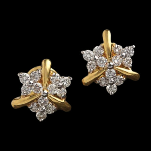 Dazzling Diamond earring with fan style plating and stylish stone studs over it