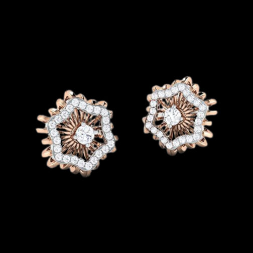 Hexagonal Diamond Studs with Intricate Stone Setting