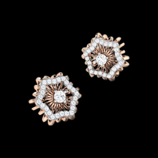 Hexagonal Diamond Studs with Intricate Stone Setting