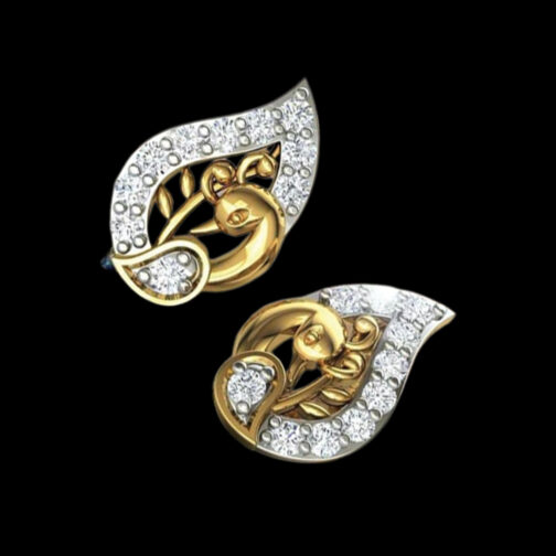 Peacock Style Traditional Diamond Earrings with detailed patterns and stone work