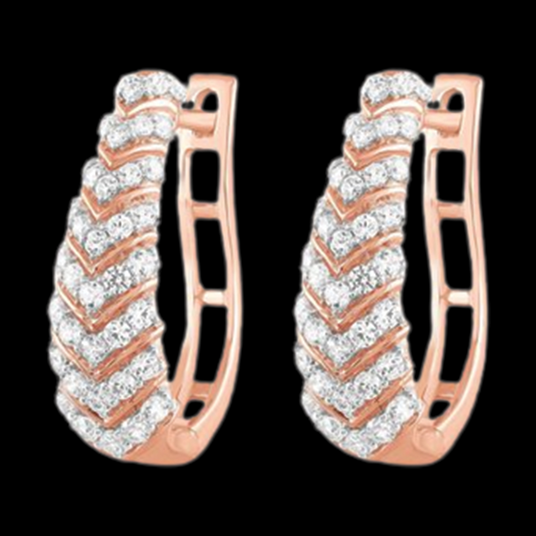 Lock in style curvy elongated diamond earrings with Rose Gold finish
