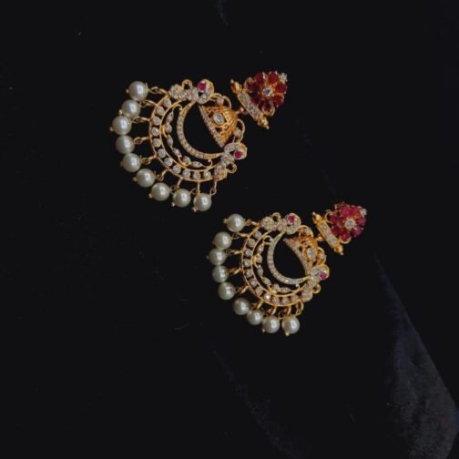 Elite Ruby and White Stone Chandbali with Jhumki...