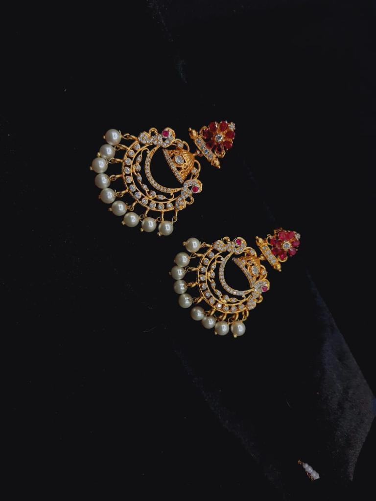 Elite Ruby and White Stone Chandbali with Jhumki Earring studded with diamonds