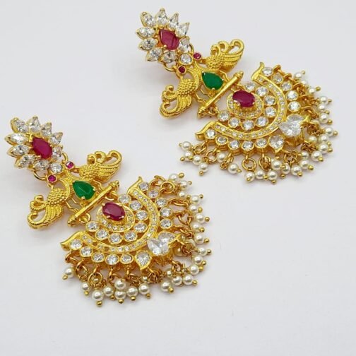 Heavy South Indian Design Gold Earrings in Moisannite...
