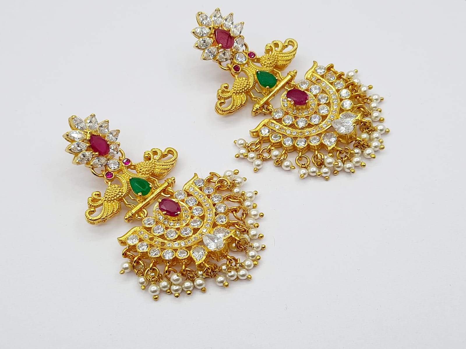 South Indian 3 Layers Gold Plated Jhumka Earrings For Womens  Silver  Palace