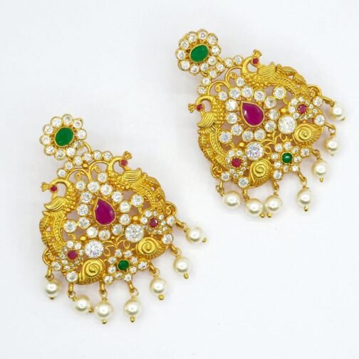 Regal Antique Design Gold Earrings with green and...