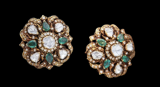 Stunning Emerald and Diamond Antique Studs with Fine Stone Settings