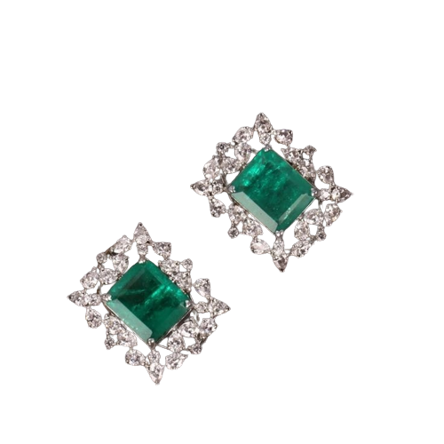 Stylish Emerald and Diamond Studs