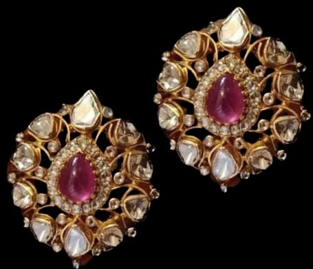 south Indian Style Pink and white Traditional Studs for Online India in 22 Kt