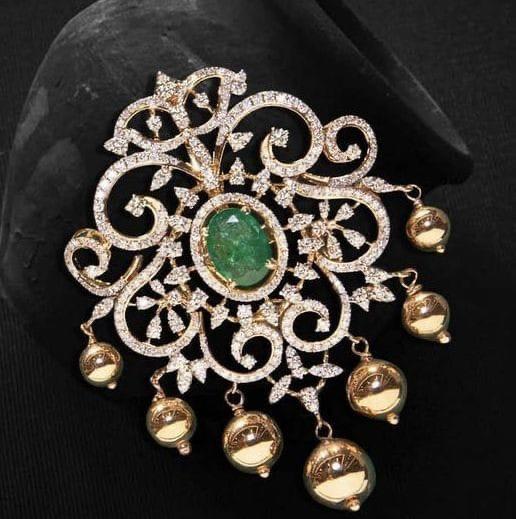 Ethereal Real Diamond Pendant with Emerald Stone