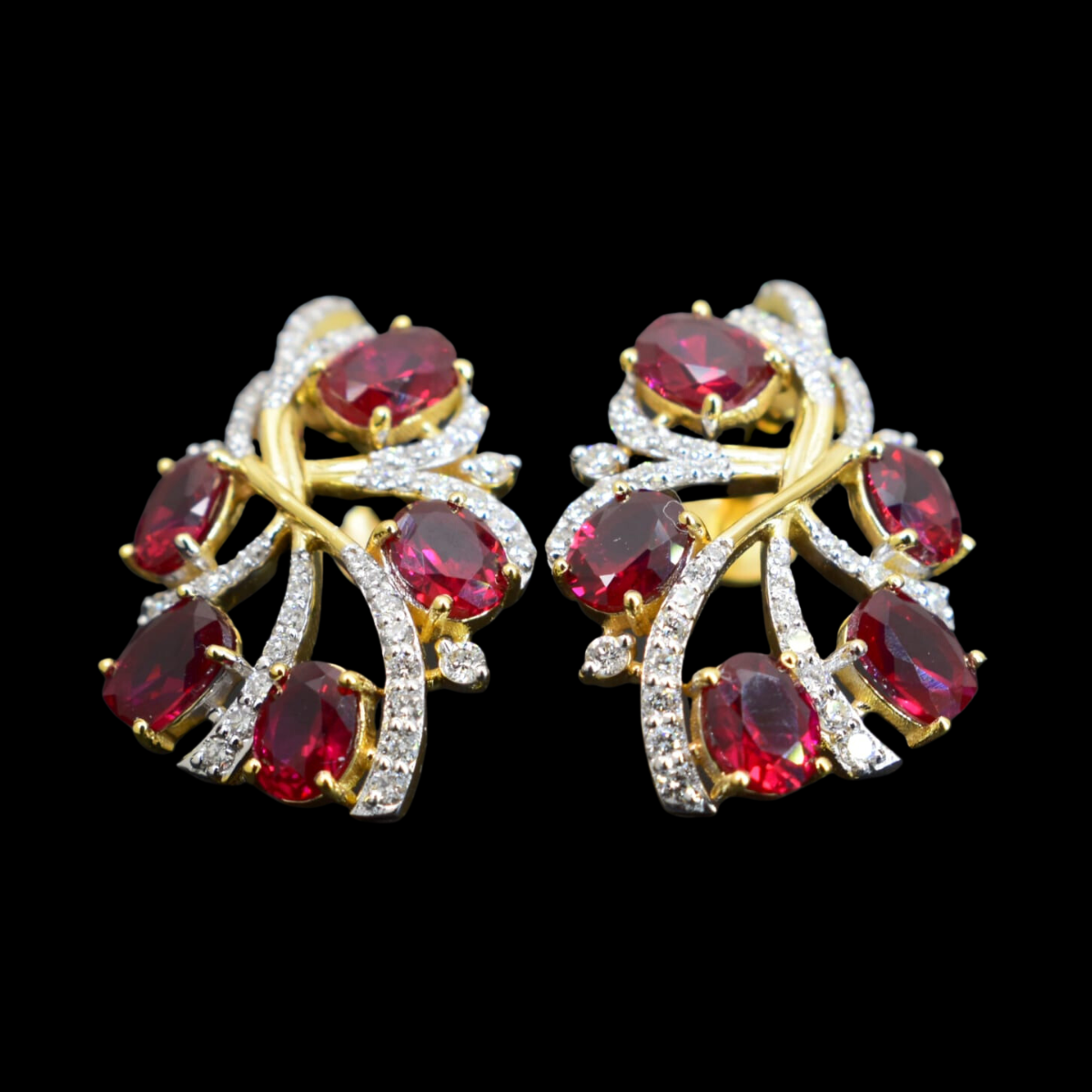 “Passion in Bloom: Ruby Radiance Meets Diamond Brilliance in Our Exquisite Earrings”