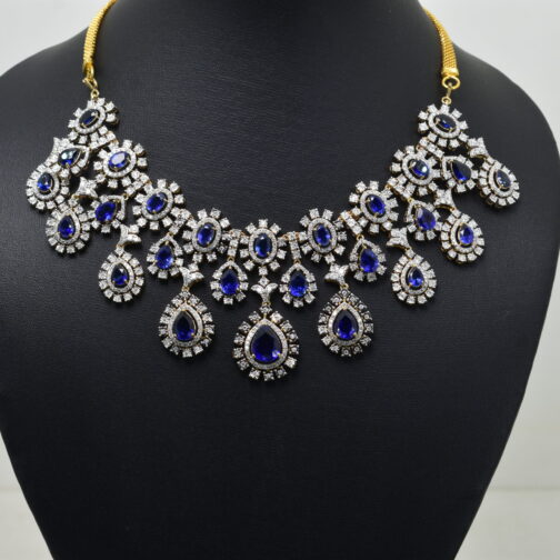 Beautiful Diamond Necklace With Blue...