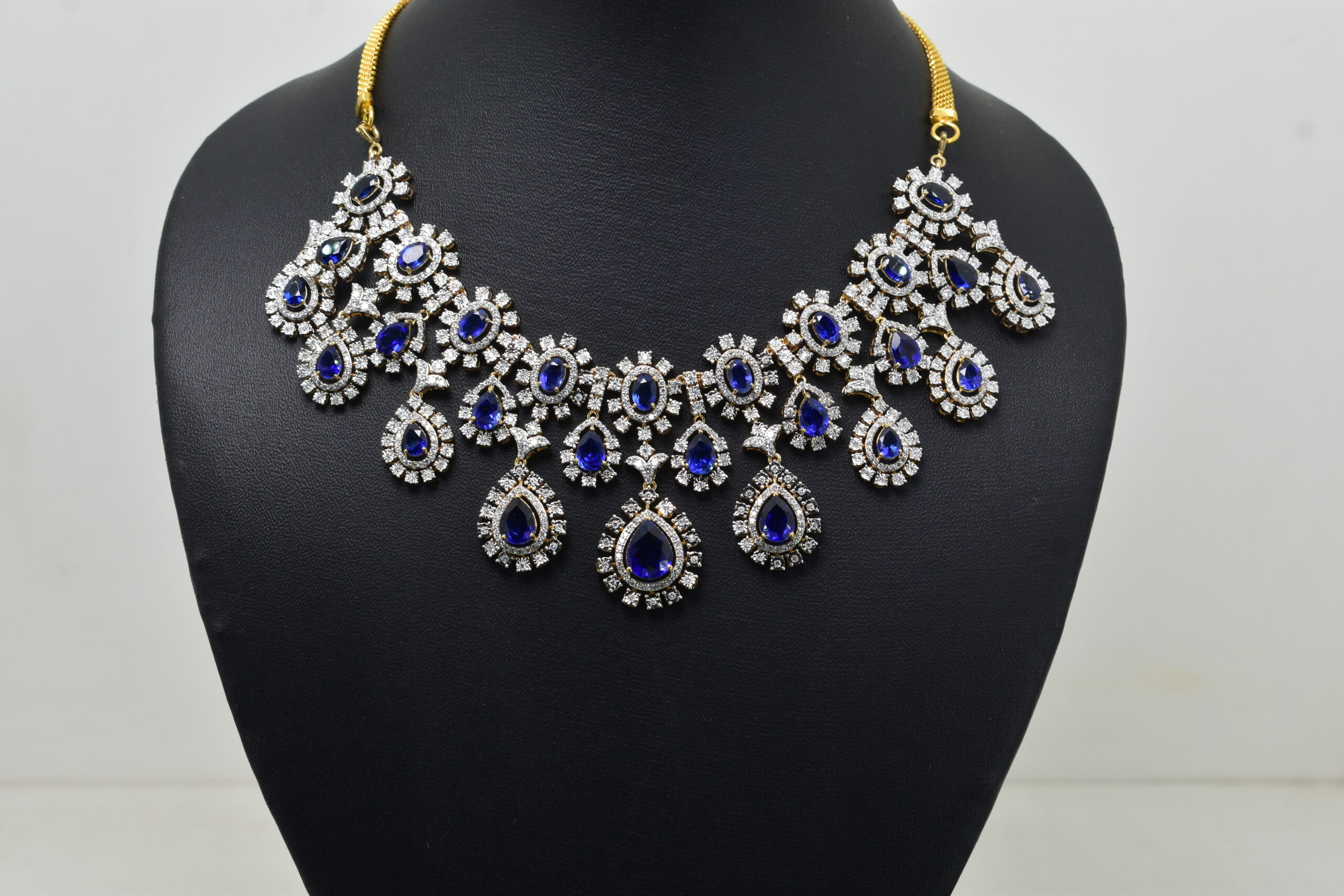 Beautiful Diamond Necklace With Blue Sapphire Stones