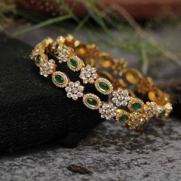 Exquisite Emerald and Diamond Bangles