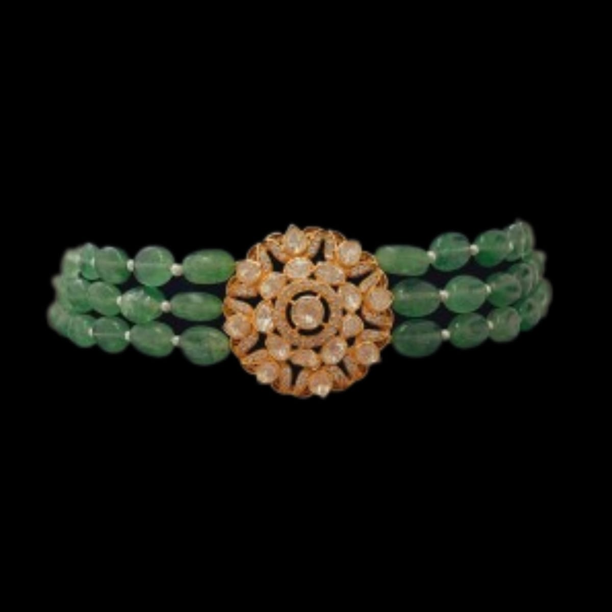 Green Beads With Moissanite Pendant Choker