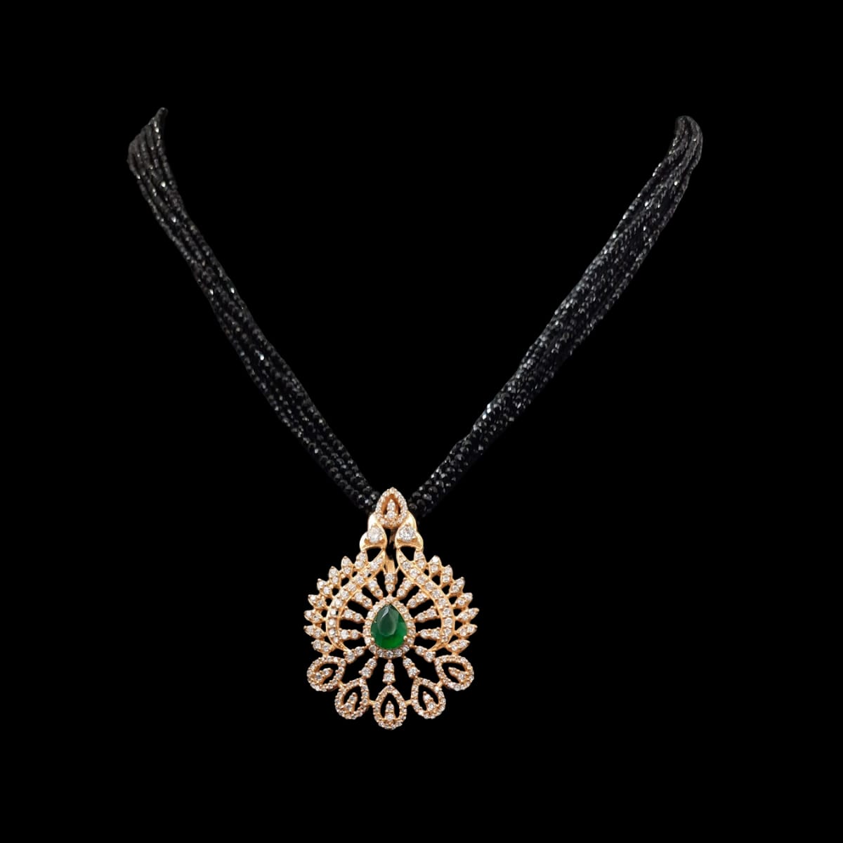 Elegant Black Beads Chain With Gemstone Pendant