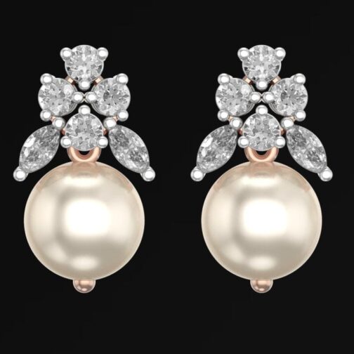 Stylish Diamond Earrings With Pearl Drop