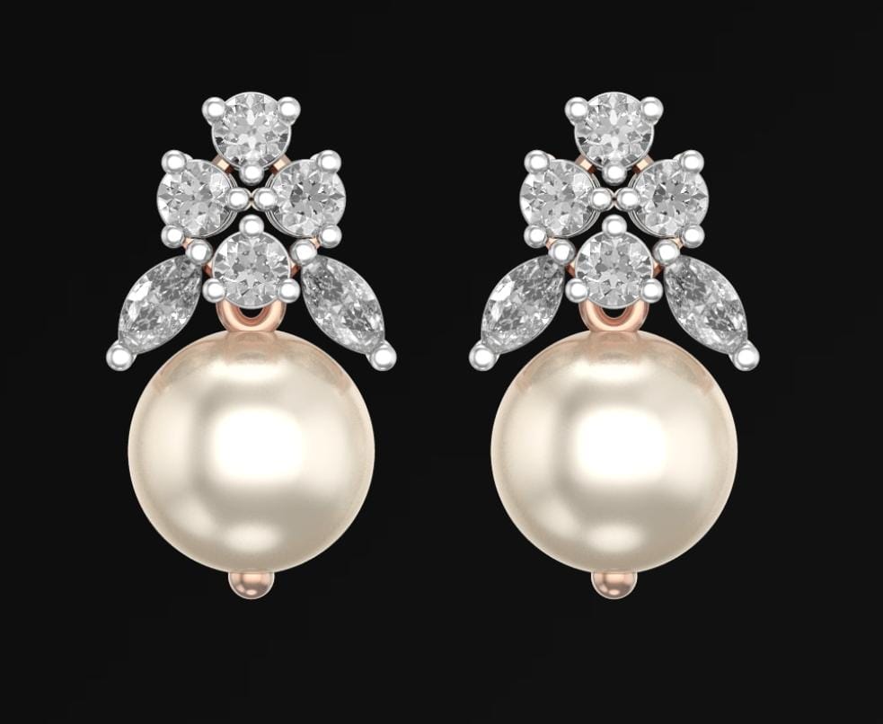Stylish Diamond Earrings With Pearl Drop