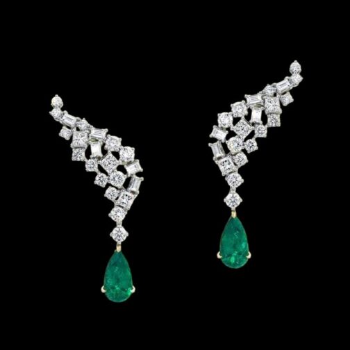 Elegant Diamond Earrings With Emerald...