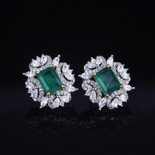 Crystal Mist Emerald Halo Studs- Pave